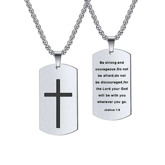 STRONG AND COURAGEOUS STAINLESS STEEL DOG TAG